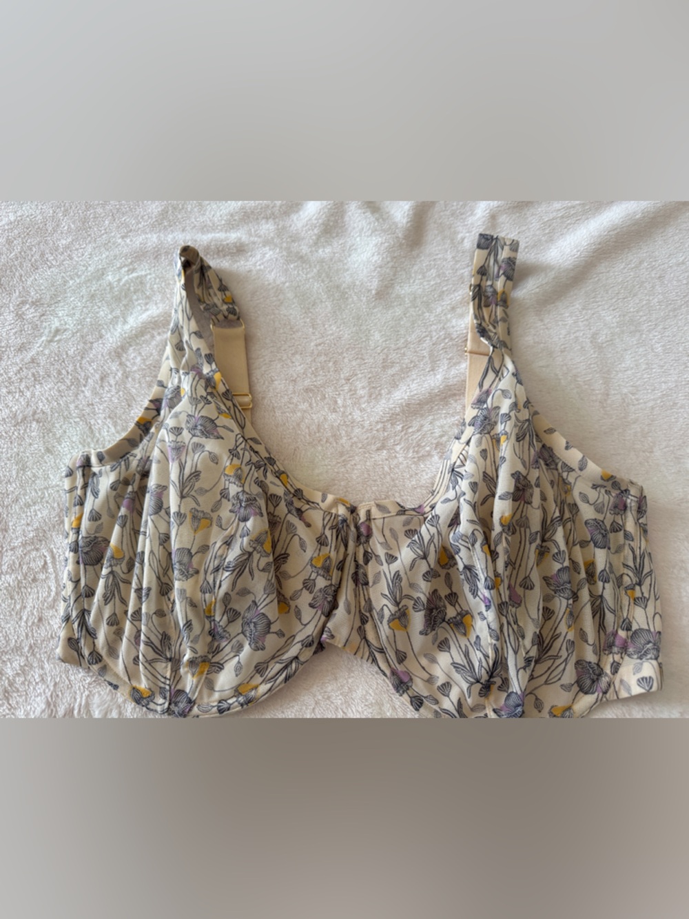 ThirdLove  38 G Floral Underwire Bra in Cream with Yellow and Purple Accents